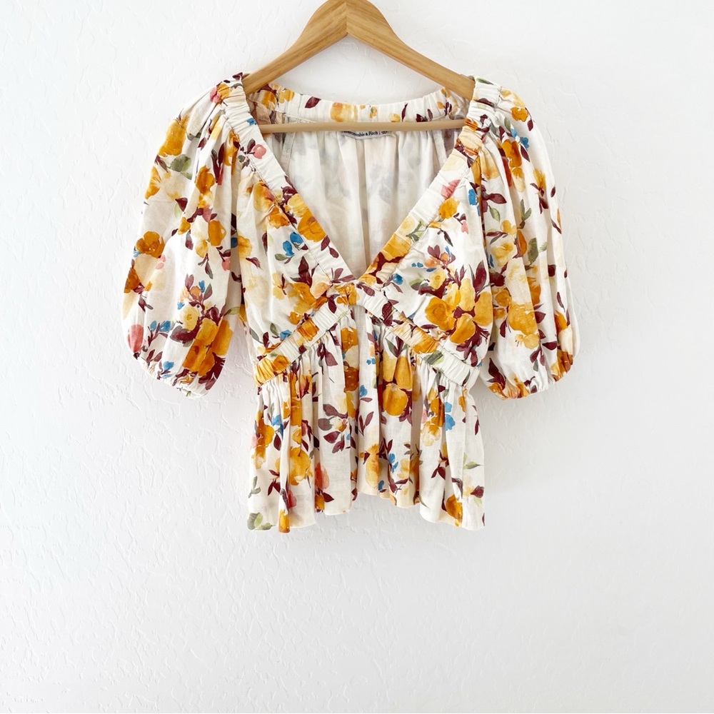Abercrombie & Fitch floral linen blend blouse size small